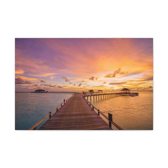 Beach Pier View Evening Nature Wilderness Photography Canvas Wall Art for Home D